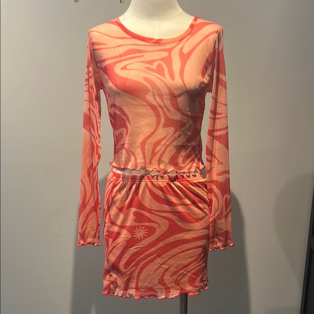 Y2K Style Swirl Patterned Skirt Set